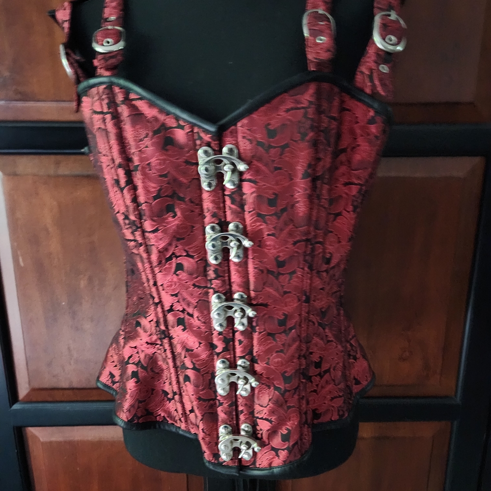 Elegant Red Brocade Corset Top 34"